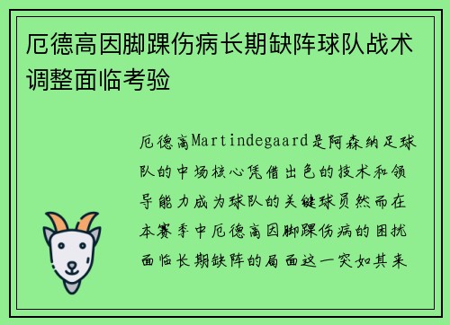 厄德高因脚踝伤病长期缺阵球队战术调整面临考验 厄德高因脚踝伤病长期缺阵球队战术调整面临考验